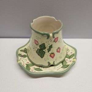 PartyLite Strawberry Ceramic Candle Plate & Shade Topper Retired P8098